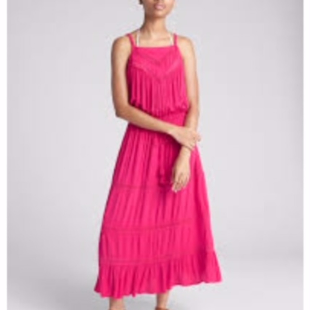 Tiered Lace-Trim Maxi Dress Cover-Up Pink